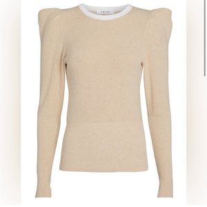 FRAME Ribbed Feminine Puff Sleeve Sweater in Heather Oatmeal M